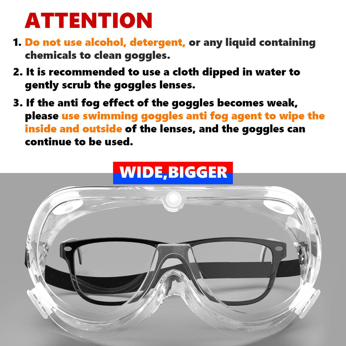 4PCS Anti Fog Protective Safety Goggles Clear Lens Wide (4 Count)