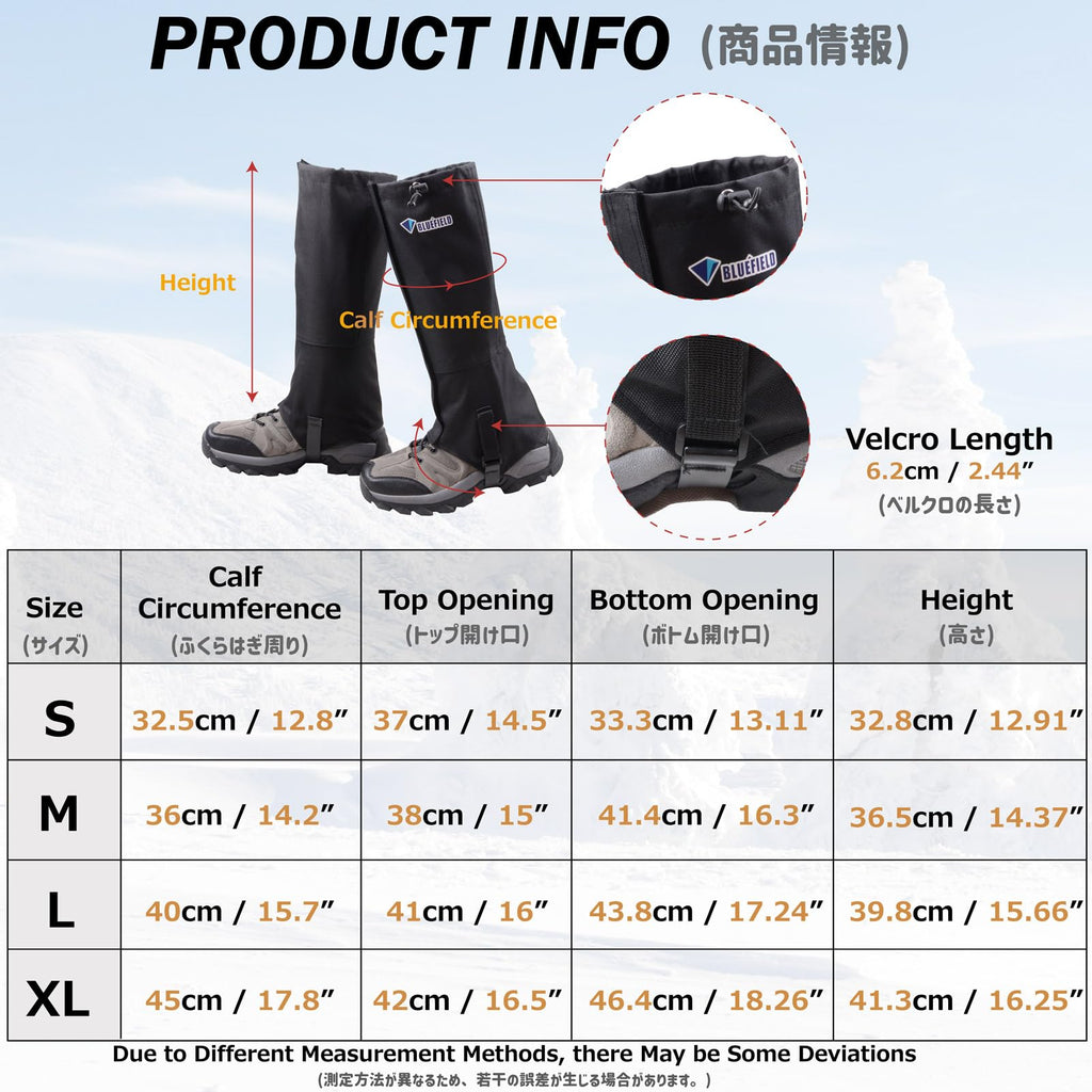 Azarxis Hiking Gaiters for Outdoor Camping Running Walking Backpacking Women Men Ankle Leg Guard Boot Legging Cover Snow Lightweight Waterproof Mountain Hunting (Black, M)