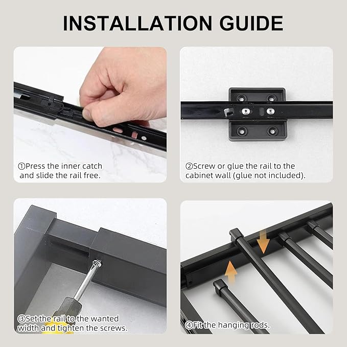 Hidden Pull Out Drying Rack, Extendable Pull Out Trousers Rack, Space Saving, Above Washing Machine Wardrobe, Aluminum Alloy, Tip-On, Depth 17.32in Width 26-28in White
