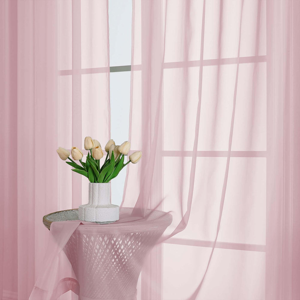 Extra Long Blush Pink Sheer Curtains 108 Inches Long 2 Panels (2 Count)