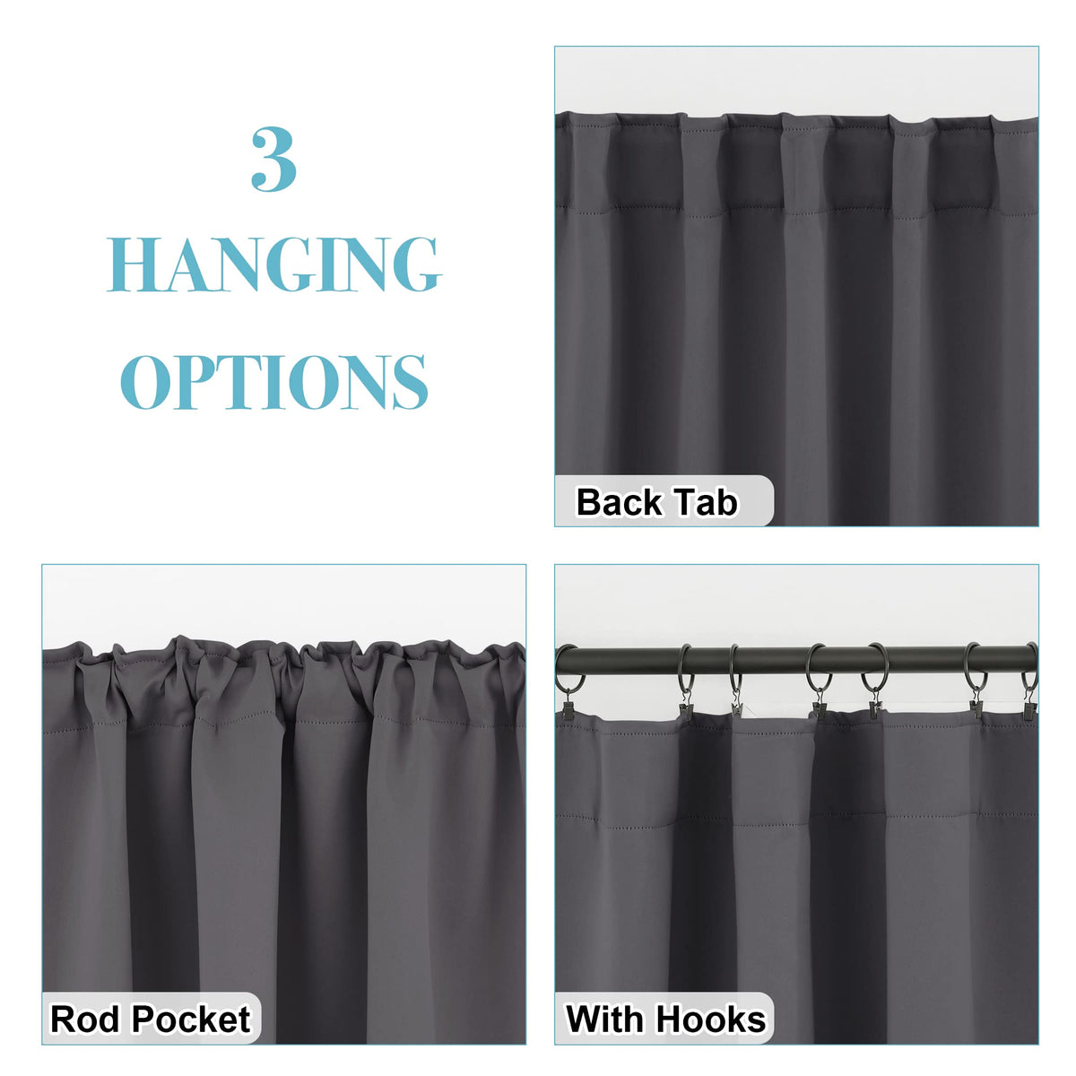 Blackout Curtains 63 inches Long for Bedroom (2 Count)