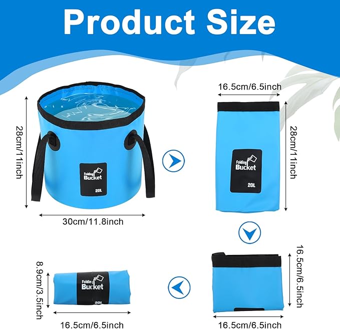 3 PCS 5 Gallon Collapsible Water Bucket, 20L Foldable PVC Bucket with Handles Multiple Use Portable Fold up Lightweight Container Portable Folding Buckets for Camping Fishing Outdoor