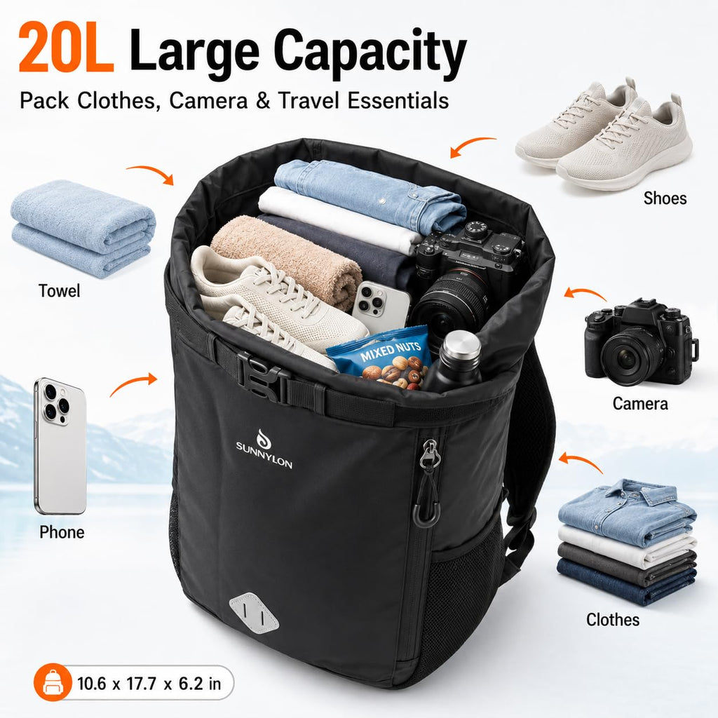 Sunnylon Dry Bag Backpack, 20L Dry Bag Waterproof with Waist Pouch and Phone Case,Roll top Dry bag for kayaking,Marine dry bag for Kayaking, Beach, Rafting, Boating, Hiking, Camping and Fishing