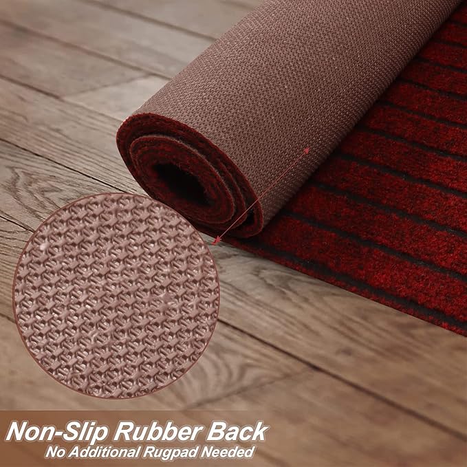 4' x 35' Runner Rugs with Rubber Backing, Indoor Outdoor Utility Carpet Runner Rugs, Stripe Red, Can Be Used as Aisle for The RV and Boat, Laundry Room and Balcony