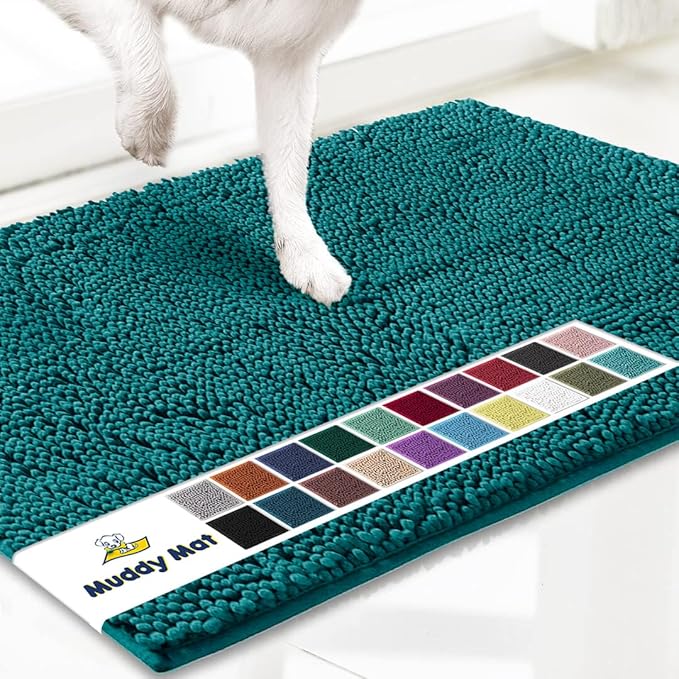 Muddy Mat® | Super Absorbent Door Mat Indoor, Microfiber Quick Dry Chenille Entryway Rug, Non-Slip Front Door Mat, Indoor Mats for Entryway, Machine Washable Pet Rug, Teal 36" x 120"