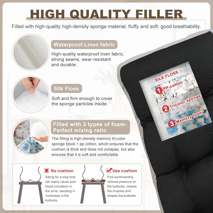Bench Cushion 39 inches,Indoor/Outdoor Non-Slip Tufted Cushions, Premium Waterproof Linen, Soft Piano Sofa Cushions, High-Density Memory Foam(Black-39x19x4in)