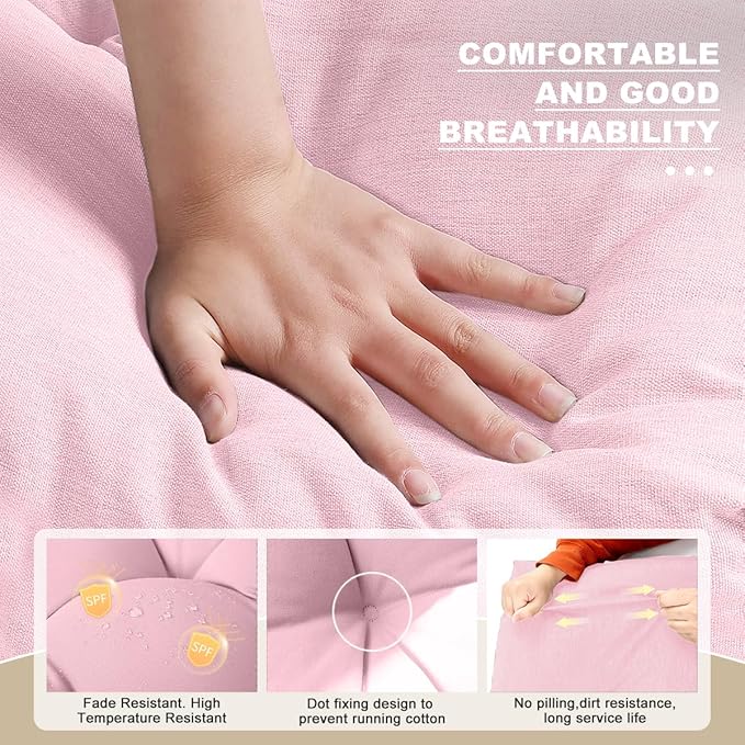 Bench Cushion 42 inches,Indoor/Outdoor Non-Slip Tufted Cushions, Premium Waterproof Linen, Soft Piano Sofa Cushions, High-Density Memory Foam(Light Pink-42x16 x 4 in)