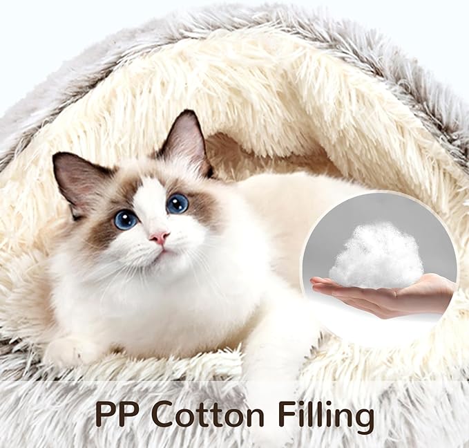 Calming Cat Beds, Fluffy Plush Round Cat Cave Washable, Cozy Warming Anti-Slip Small Dog Bed for Puppy and Kitten, Soft Anti Anxiety Pet Nest (20×20 inch, Coffee)