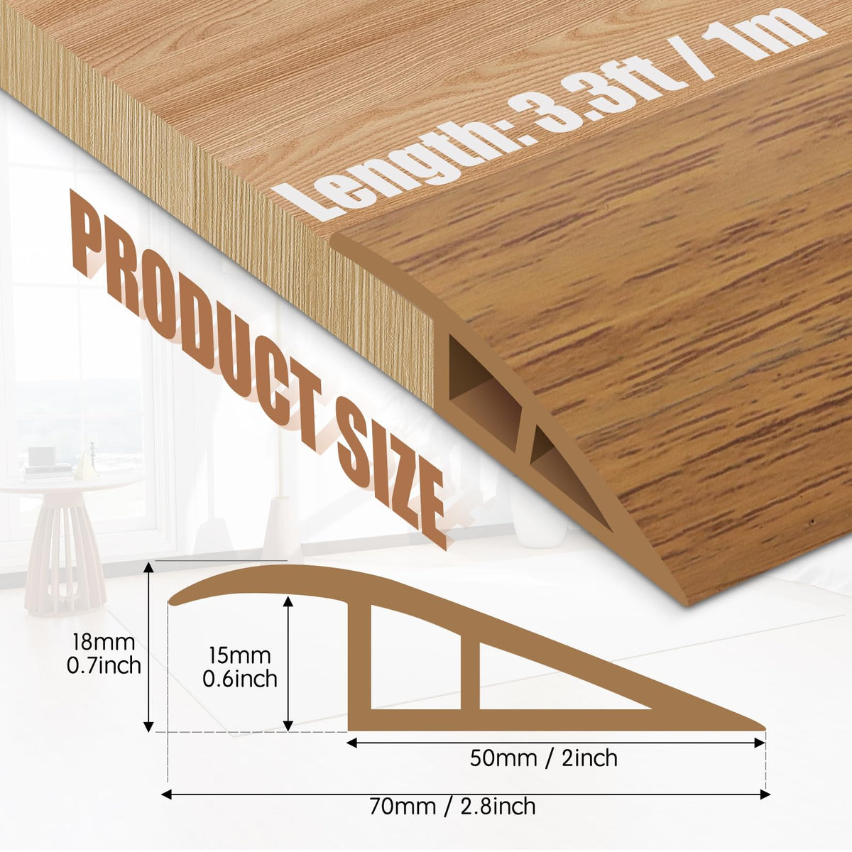 Floor Transition Strip Door Threshold 39" Floor Transition Reducer Trim on The Edges Threshold Strip Self Adhesive Suitable for Doorways