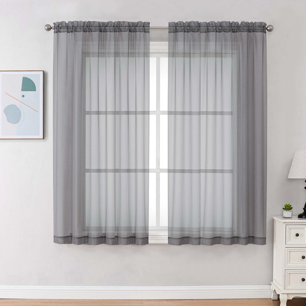 Charcoal Grey Sheer Curtains 63 Inches Long 2 Panels (2 Count)