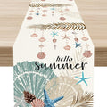 Nautical Coastal Table Runner, Rustic Starfish Seashells Tropical Leave Ocean Beach Hello Summer Farmhouse Coffee Table Center Decor for Home Kitchen Dining Patio Outdoor Table Decorations, 13"x108"