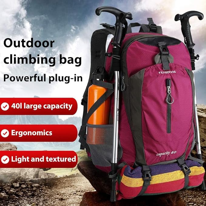 FENGDONG 40L Waterproof Lightweight Hiking,Camping,Travel Backpack for Men Women Red