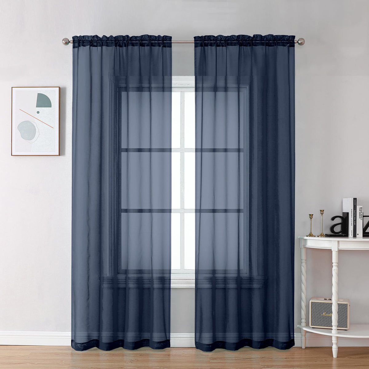 Sheer Navy Blue Curtains 90 inches Long 2 Panels (2 Count)