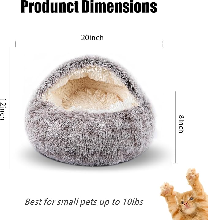 Cat Beds for Indoor Cats,Cat Cave for Puppy and Kitty,Calming Small Dog Bed for Small Dogs with Cover Cave,Cozy Warming Fluffy Washable Anti-Slip Pet Sleeping Bag (20 * 20inch,Khaki)