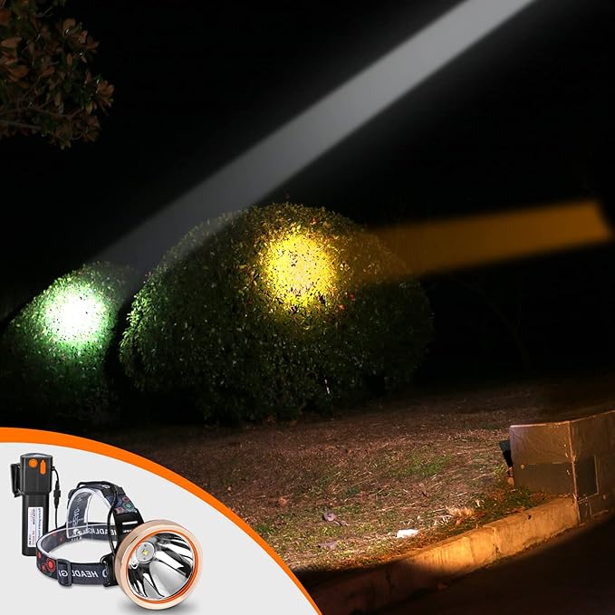High Power Rechargeable LED Headlamp - Waterproof Adjustable Head Flashlight, Hands-Free Head Torch for Camping, Hiking, Hunting, Fishing, Emergency, Outdoor Activities, Ultra Bright Comfortable Wear