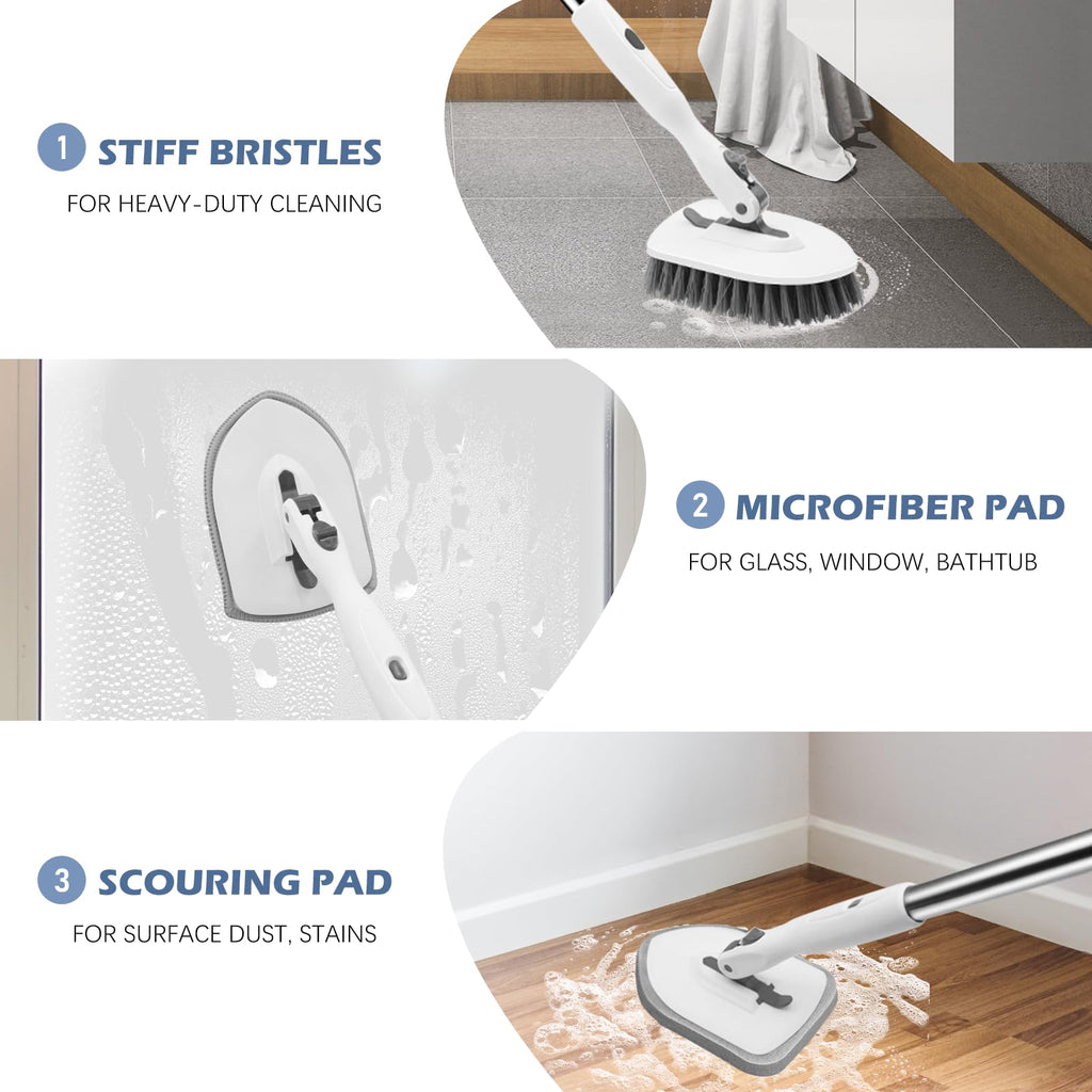 4-in-1 Tile Tub Floor Scrubber with Floor Scrub Brush, White Grey