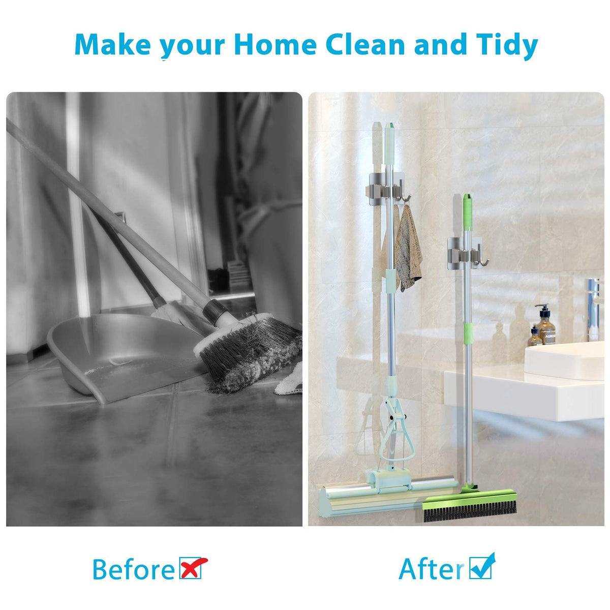 Mop Broom Holder No Drill