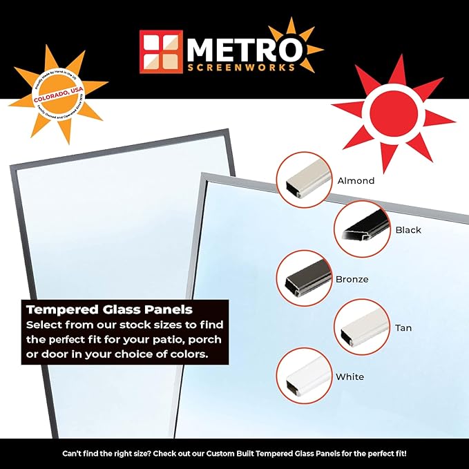 Metro Screenworks Framed Tempered Glass Panel for Porch & Patio Panels, Outdoor Enclosures, (28-5/8" x 34-1/2", Tan) Enclose Your Porch with Tempered Glass Panels - Glass Panel Replacement