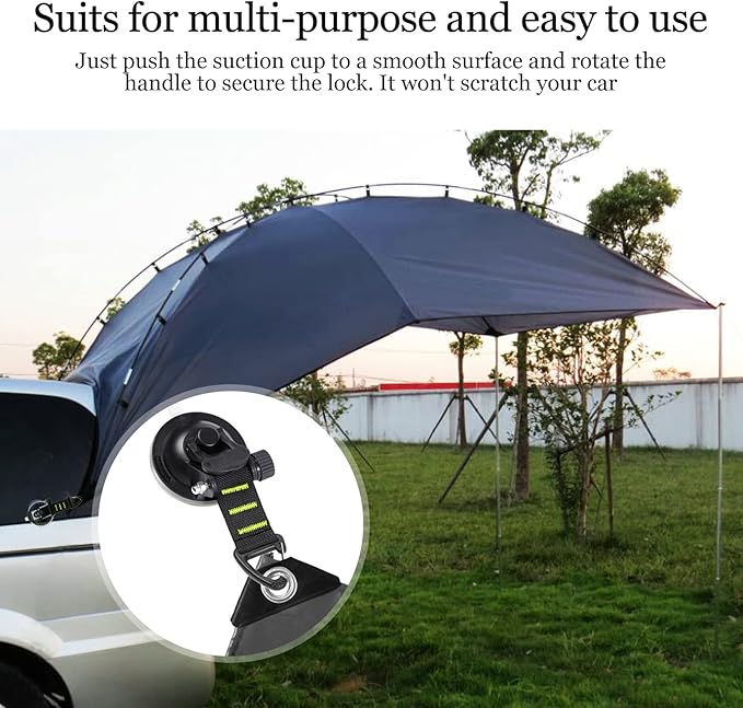 CONBOLA Suction Cups Hooks 8 pcs Car Camping Essentials Heavy Duty Tie Down Suction Cup Camper Accessories with Securing Hook Strong Power for Car Awning Boat SUV Tent Trap Window Glass.(Green,8 pcs)