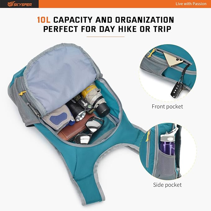 SKYSPER Small Daypack 10L Hiking Backpack Packable Lightweight Travel Day Pack for Women Men