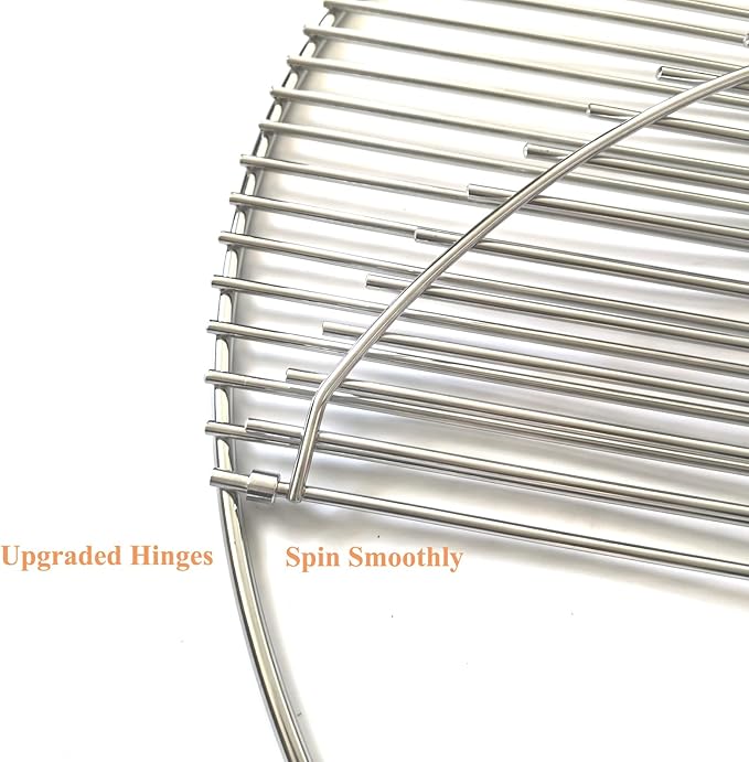 Upgraded Hinged Grill Grate 21.5 inch Replacement Compatible with Weber Charcoal Grills, Stainless Steel 304, 2-Zone Cooking Grate, Large Opening, Easy Spin Tailgating & Backyard Cooking