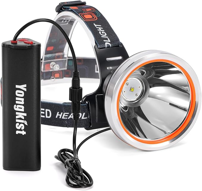 Coon Hunting Light Powerful Headlamp Super Bright LED Spotlight Rechargeable Head Torch Waterproof Flashlight for Outdoor Night Hunting, Camping, Fishing, Hiking, Running, Garden Work