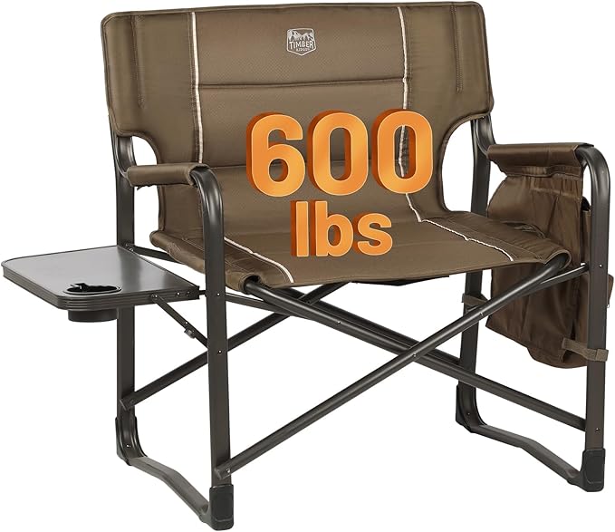 Timber Ridge XXL Upgraded Oversized Directors Chairs with Foldable Side Table, Detachable Side Pocket, Heavy Duty Folding Camping Chair up to 600 Lbs Weight Capacity (Brown) Ideal Gift