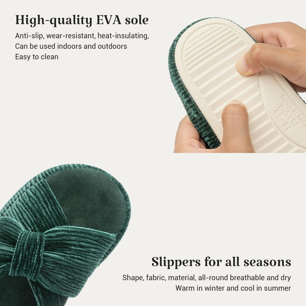 Slippers for Women Memory Foam House Bedroom Bow Crossbands Pearlescent Slipper Shoes Comfy Trendy Gift Slippers Green Size 9 10 8.5