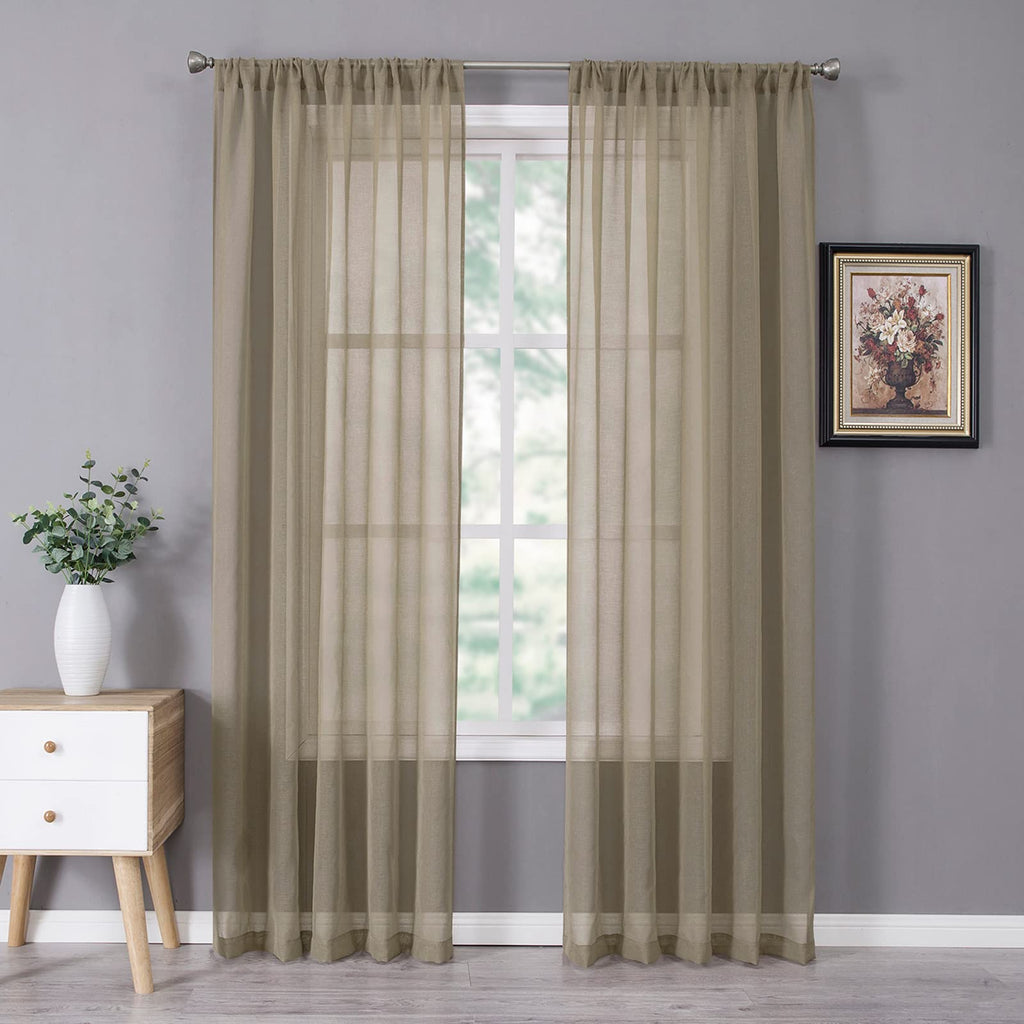 Sheer Curtain Linen Textured Bedroom Curtains Sheer Light Filtering Rod Pocket Voile Curtain for Living Room