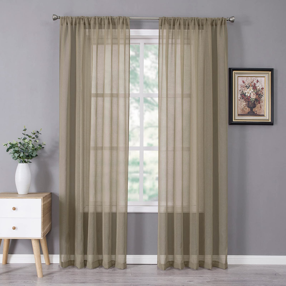 Sheer Curtain Linen Textured Bedroom Curtains Sheer Light Filtering Rod Pocket Voile Curtain for Living Room