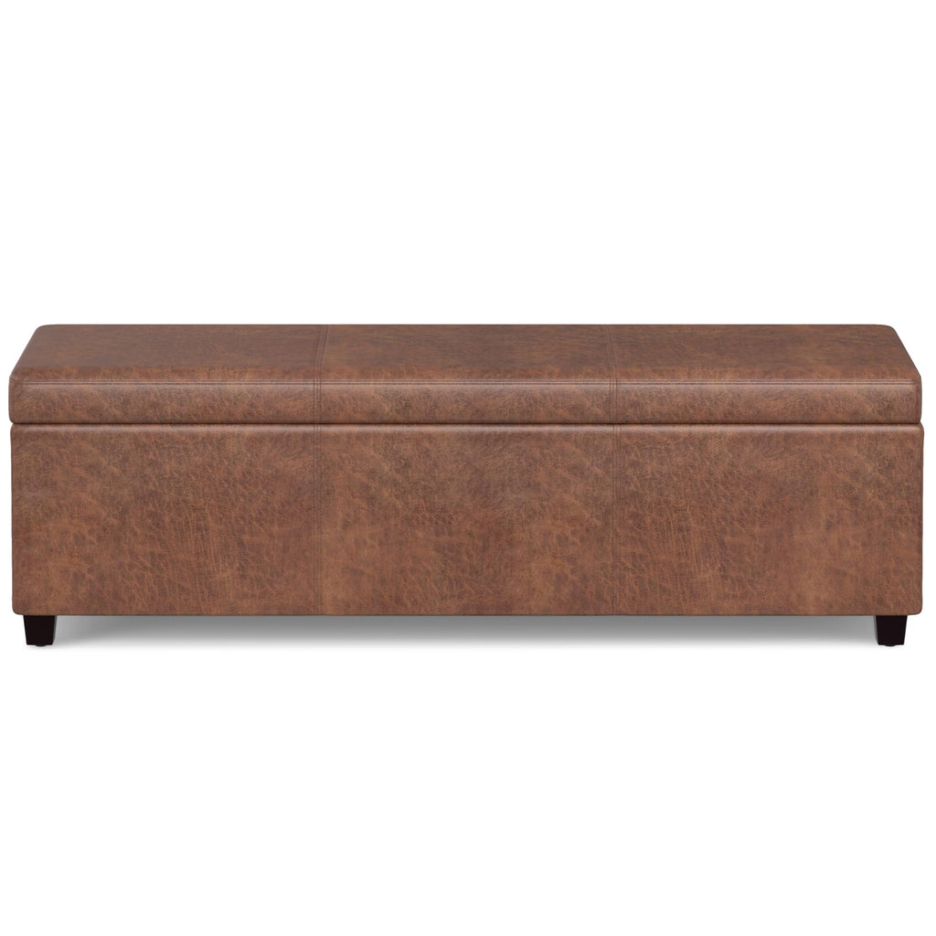 Avalon 54" Wide Vegan Leather Storage Ottoman in Brown