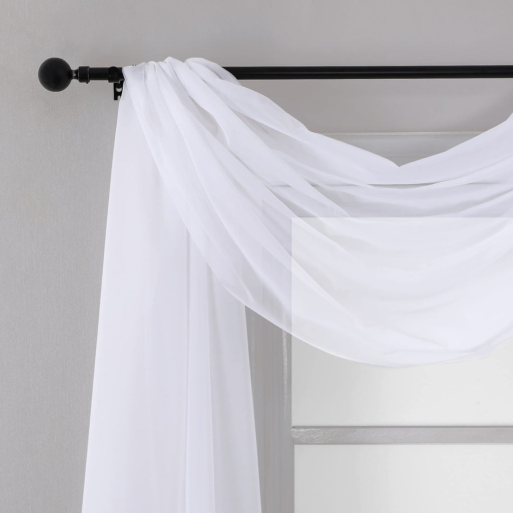 White Sheer Scarf Valances for Windows 216 Inch Extra Long (2 Count)