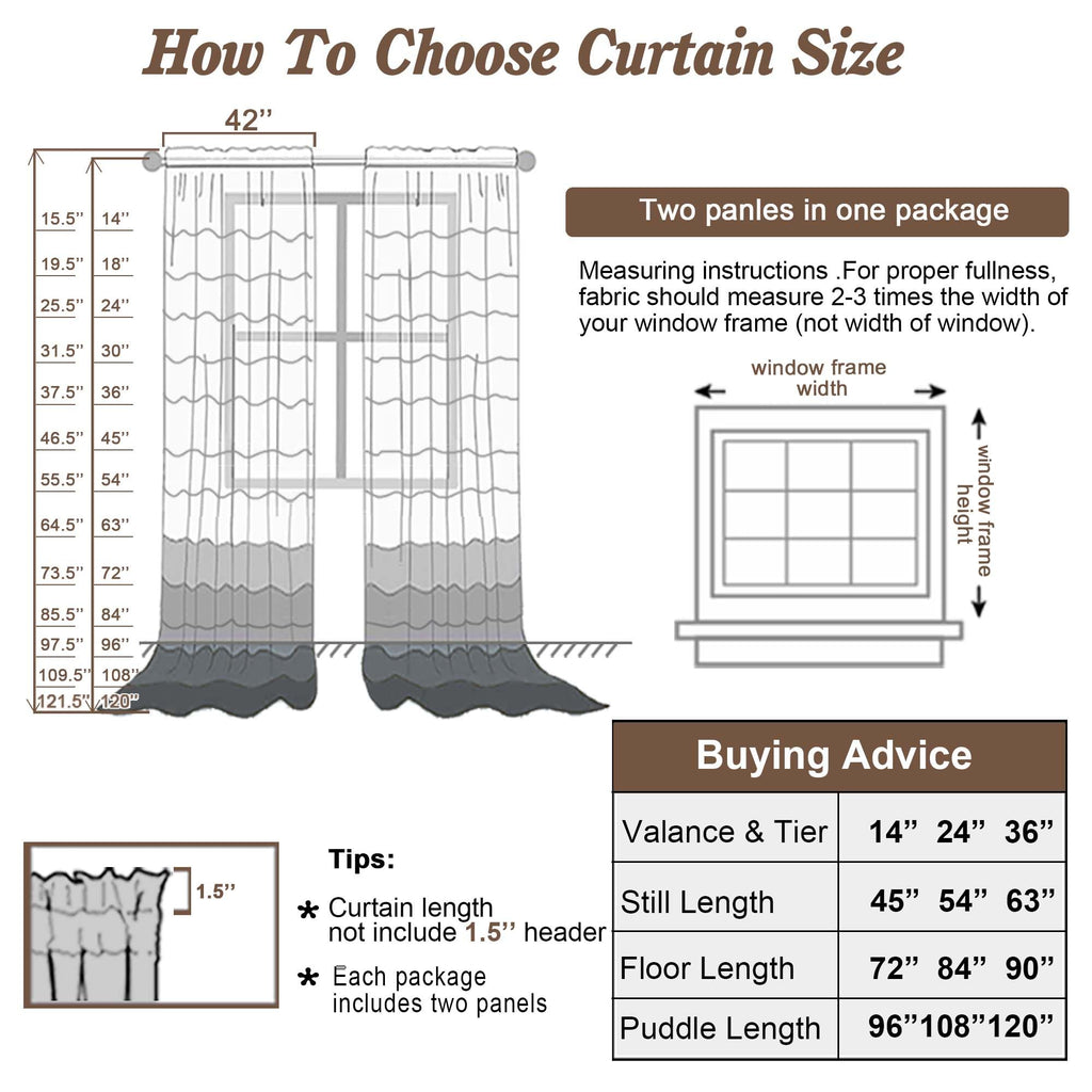 Sheer Curtains 54 Inch Long 2 Panels (2 Count)