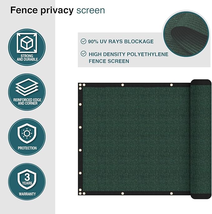 ECOOPTS 8'x227' Privacy Fence Screen Windscreen with Copper Grommets, Fit for Commercial Fence and Residential Garden Outdoor 90% UV Blockage, Cable Zip Ties Included (Green)