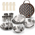 Odoland Stainless Steel Camping Mess Kit for Family & 4 Person