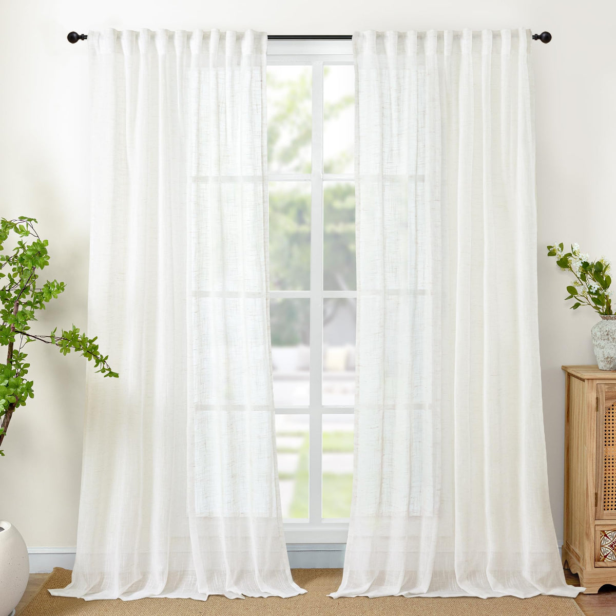 Extro Long Linen Semi Sheer Curtains 95 Inch Length for Living Room 2 Panels (2 Count)