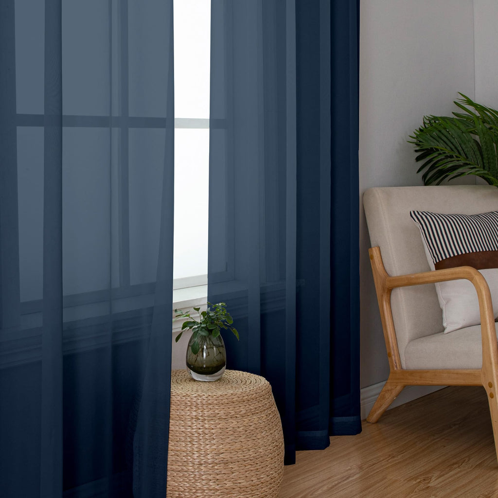 Sheer Navy Blue Curtains 90 inches Long 2 Panels (2 Count)