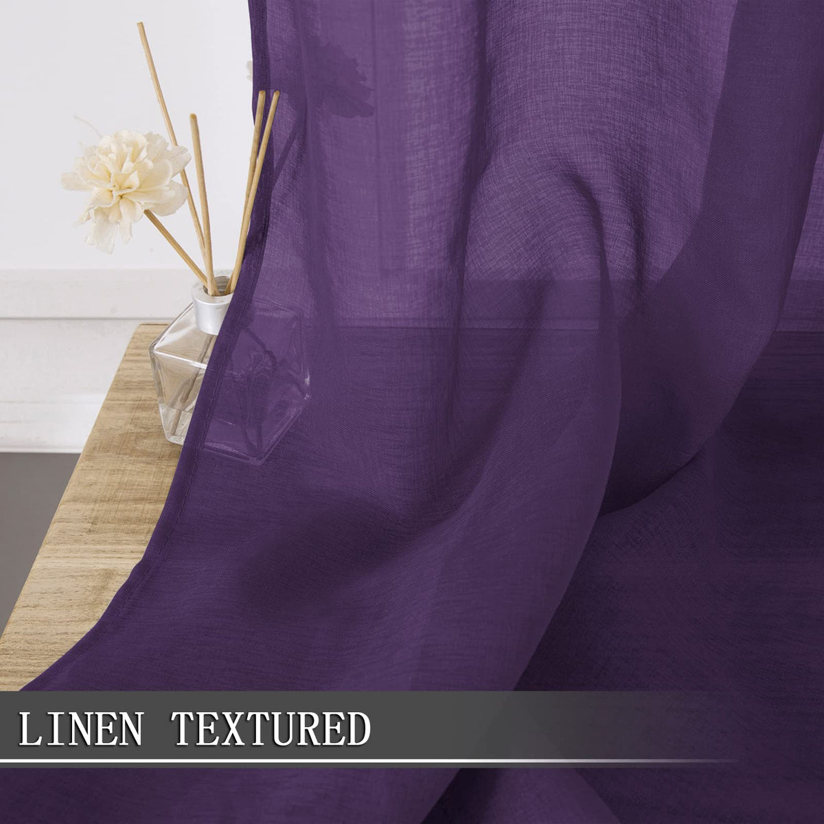 Sheer Curtain Linen Textured Bedroom Curtains Sheer Light Filtering Rod Pocket Voile Curtain for Living Room (2 Count)