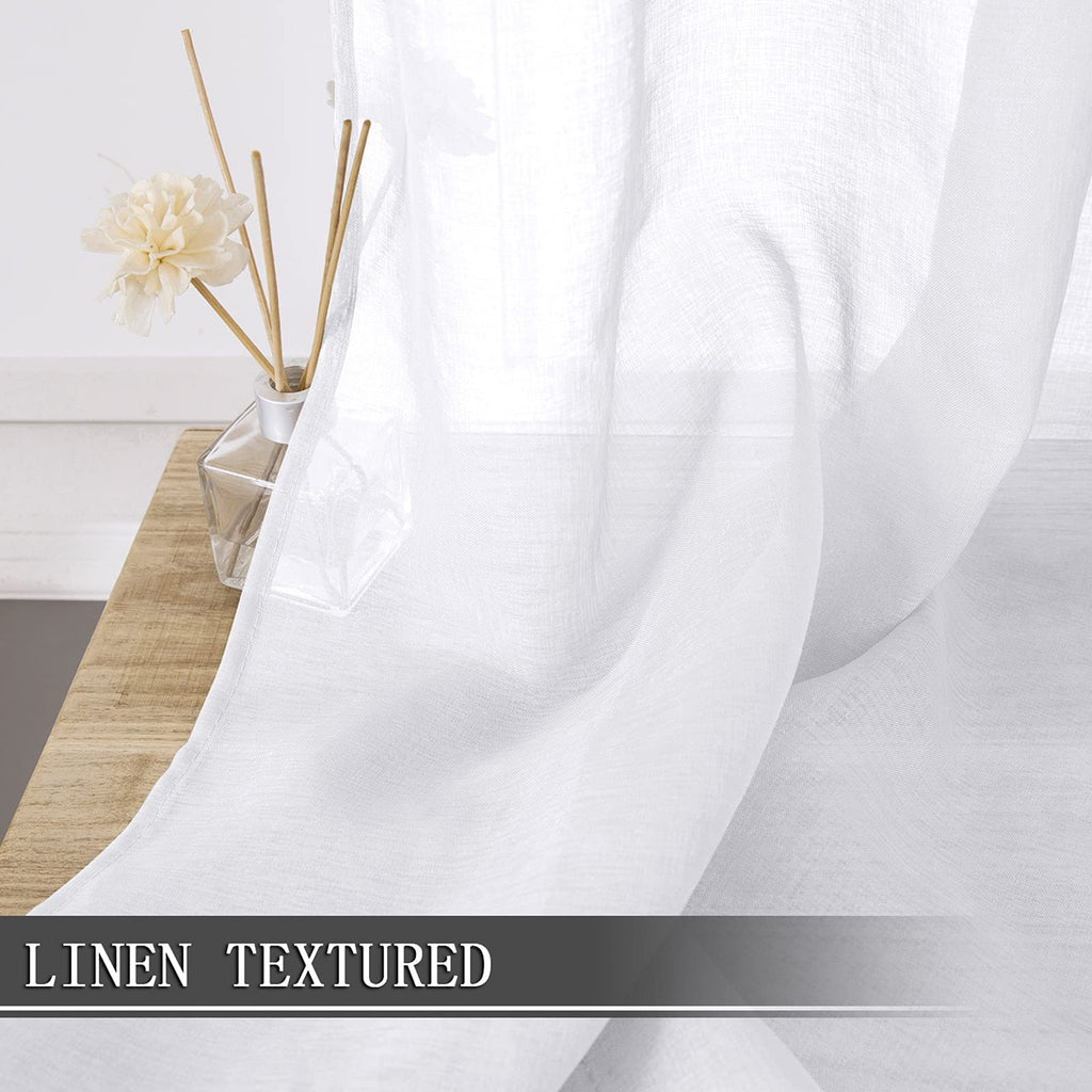 Short Sheer Curtain Living Room Linen Textured Curtains Sheer Light Filtering Voile Rod Pocket Curtain for Bedroom (2 Count)