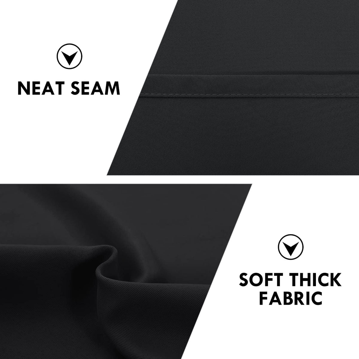 Wide Blackout Curtains for Bedroom Living Room 70 x 63 Inch Long Black (2 Count)