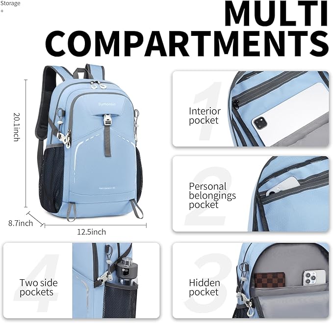 35L Lightweight Packable Backpack – Durable Foldable Daypack for Travel, Hiking, and Gym (Sky-Blue)