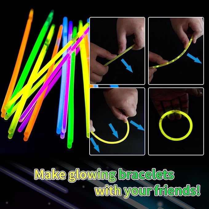 200 Pack 8'' Glow Sticks Bulk Party Favors Blue Light Up Sticks with Connectors Neon Glow in the Dark Party Supplies Bracelets for Holiday Birthday Party Decoration(Blue)