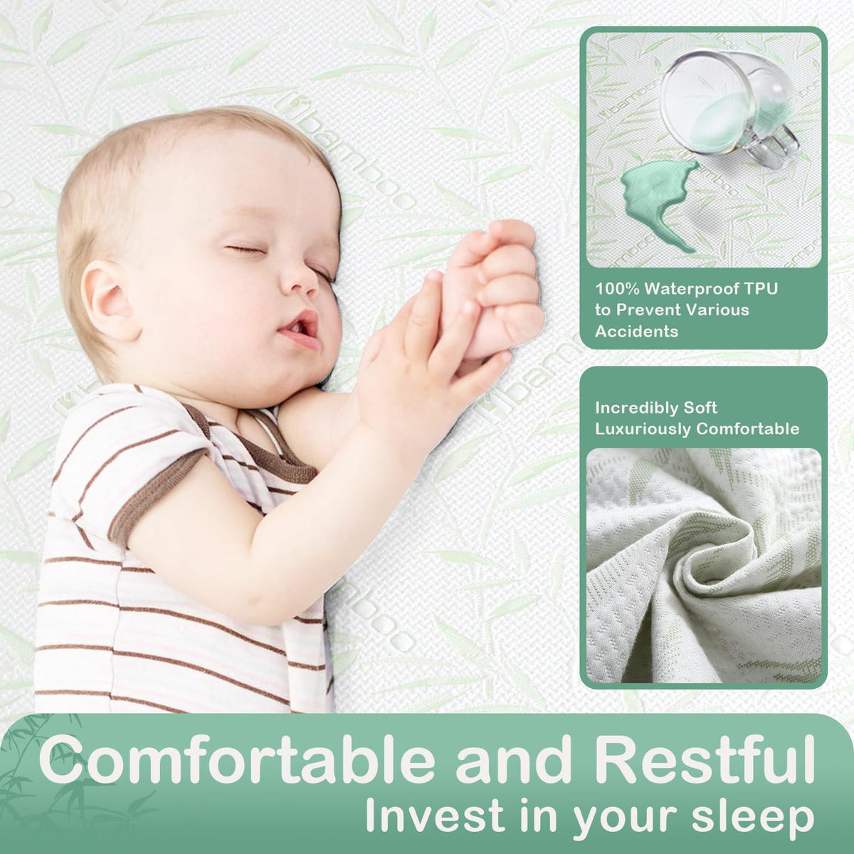 Full Size Mattress Protector Waterproof Mattress Pad Washable Bamboo Rayon Mattress Cover Breathable Noiseless Bed Protector 5"