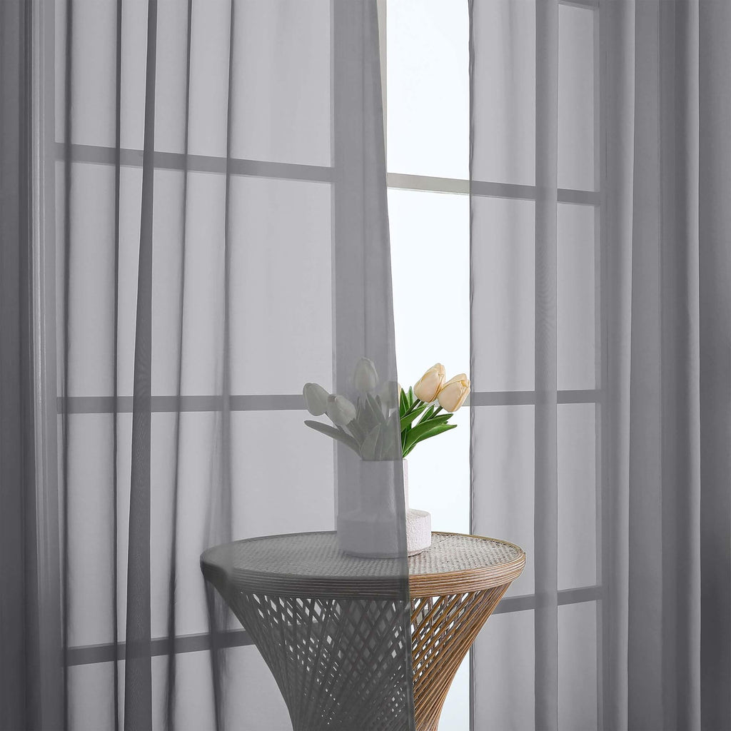 Charcoal Grey Sheer Curtains 63 Inches Long 2 Panels (2 Count)