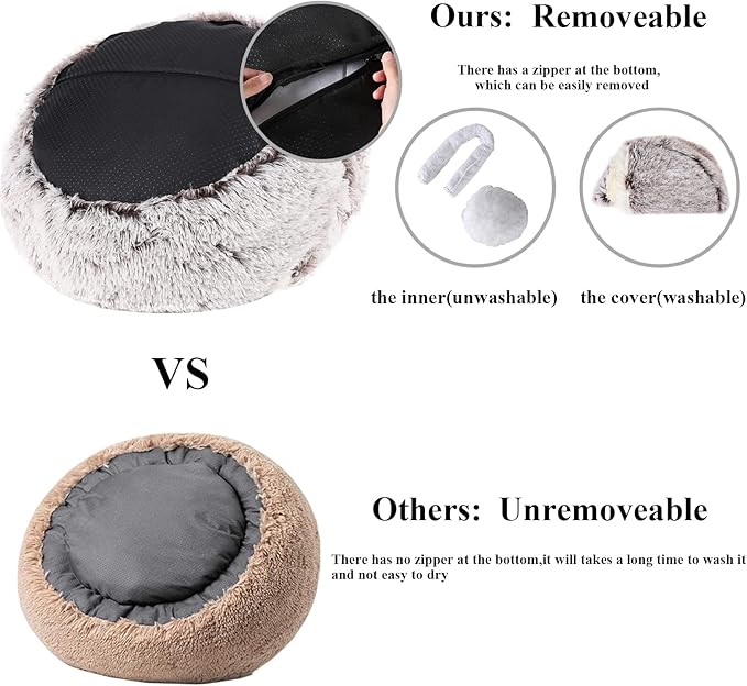 Calming Dog Beds & Cat Cave Bed with Hooded Cover,Removable Washable Round Beds for Small Medium Pets,Anti-Slip Faux Fur Fluffy Coved Bed for Improved Sleep,Fits up to 15/25 lbs(Medium,24"x24")