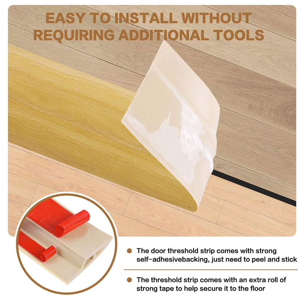 Floor Transition Strip Vinyl Door Threshold Ramp Self Adhesive Carpet Edging Strip Doorway Edge Trim (3.3 Foot)