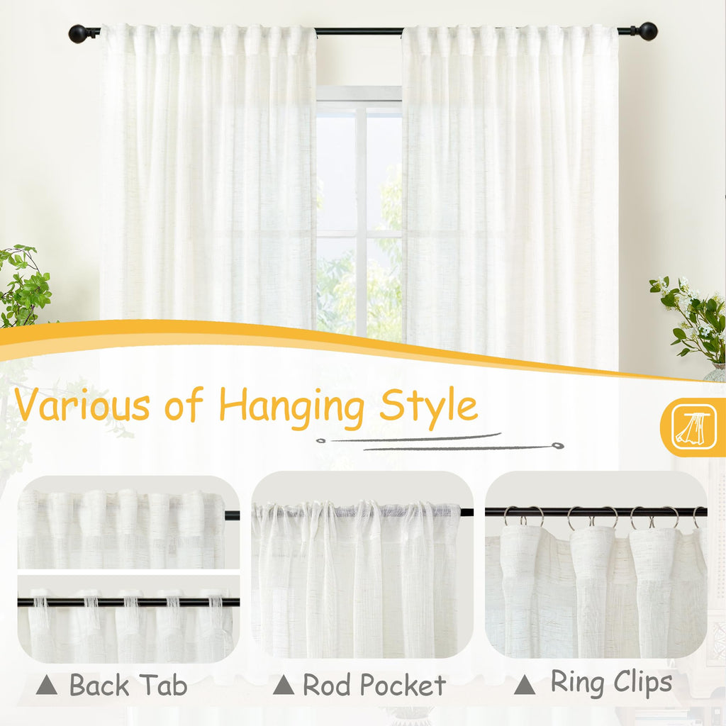 Extro Long Linen Semi Sheer Curtains 95 Inch Length for Living Room 2 Panels (2 Count)