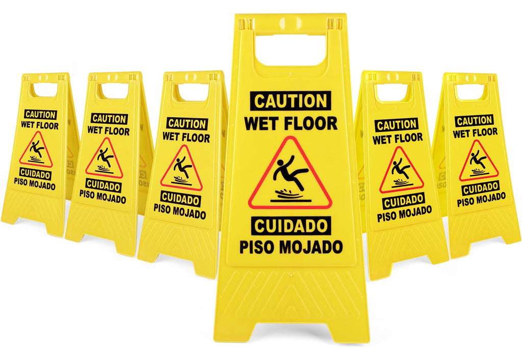 6 Pack 24 IN Caution Wet Floor Sign Bilingual Foldable Safety Sign (6 Count)