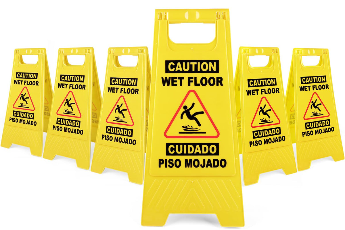 6 Pack 24 IN Caution Wet Floor Sign Bilingual Foldable Safety Sign (6 Count)