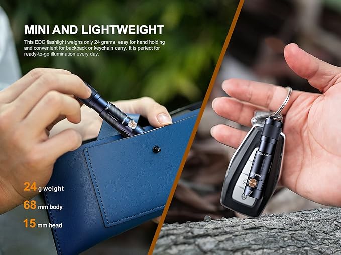 EdisonBright Fenix E05R 400 Lumen USB Rechargeable EDC Keychain Flashlight Charging Cable Carrying case (Mint Green)